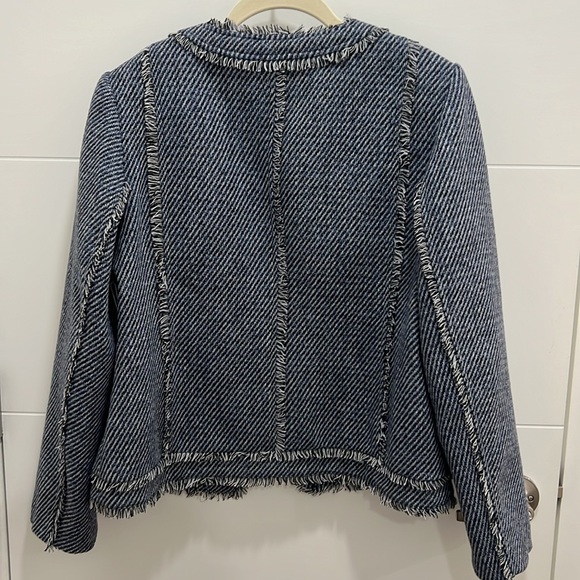 Chico’s Blue Tweed Jacket Open Front W/ Silver Buttons Size 8 Medium NWT - Picture 6 of 11